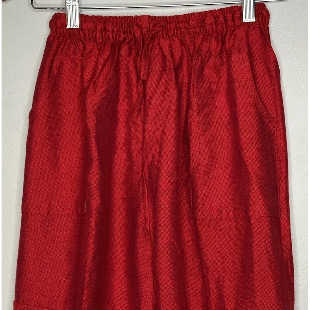 Red Cargo Pants Small Red Cotton Parachute Jogger Drawstring Hem Peru Casual